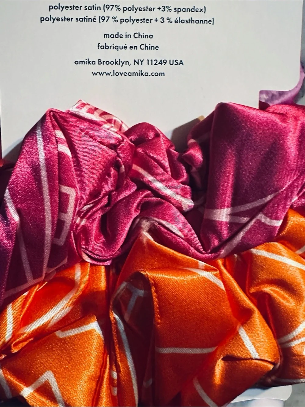 Amika Satin Scrunchie Set - Magenta & Orange